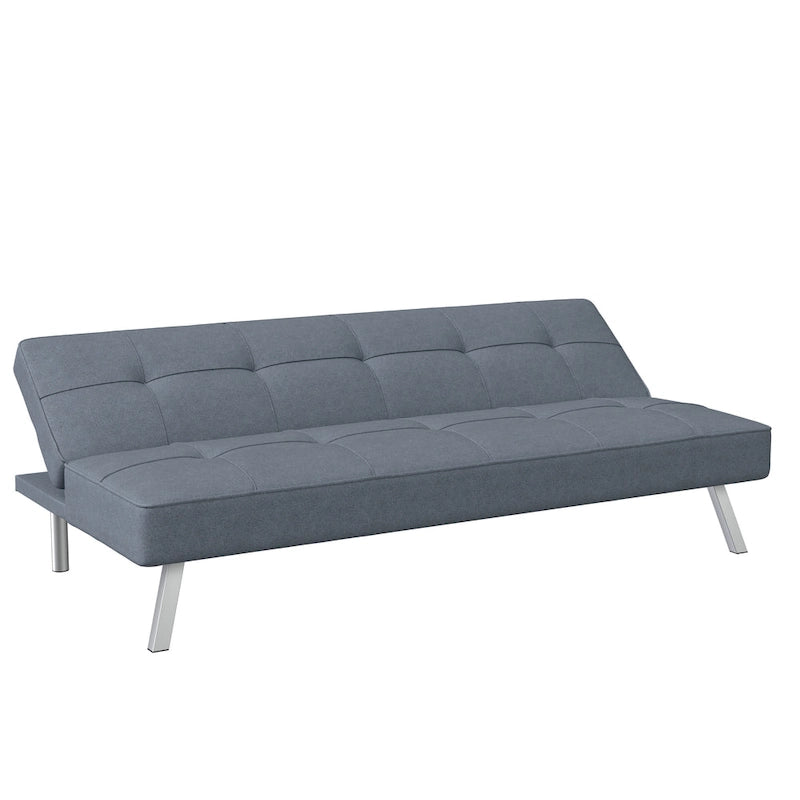 Canapé-lit convertible futon capitonné du milieu du siècle avec pieds chromés en tissu