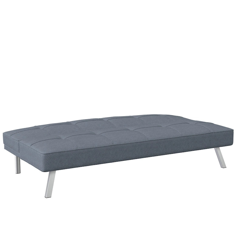 Canapé-lit convertible futon capitonné du milieu du siècle avec pieds chromés en tissu