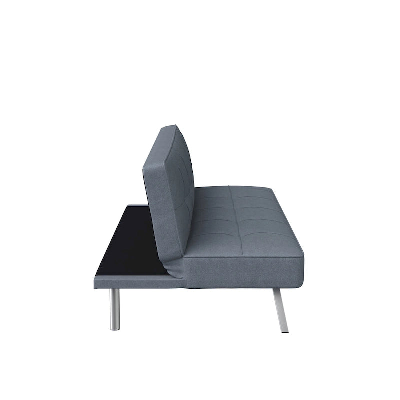 Canapé-lit convertible futon capitonné du milieu du siècle avec pieds chromés en tissu
