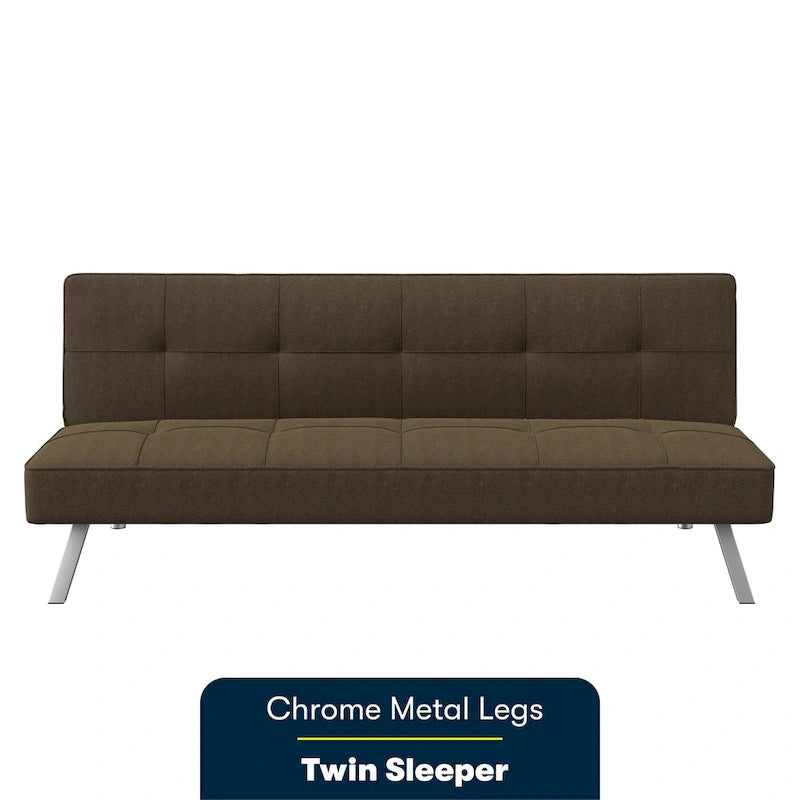 Canapé-lit convertible futon capitonné du milieu du siècle avec pieds chromés en tissu