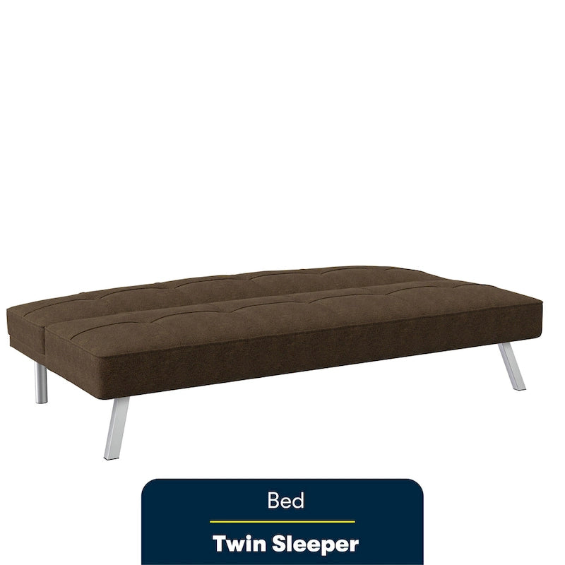 Canapé-lit convertible futon capitonné du milieu du siècle avec pieds chromés en tissu
