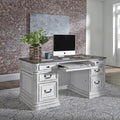 Bureau de direction antique blanc vieilli avec tiroirs et tablette coulissante pour clavier
