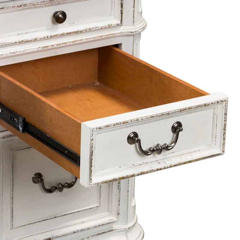 Bureau de direction antique blanc vieilli avec tiroirs et tablette coulissante pour clavier