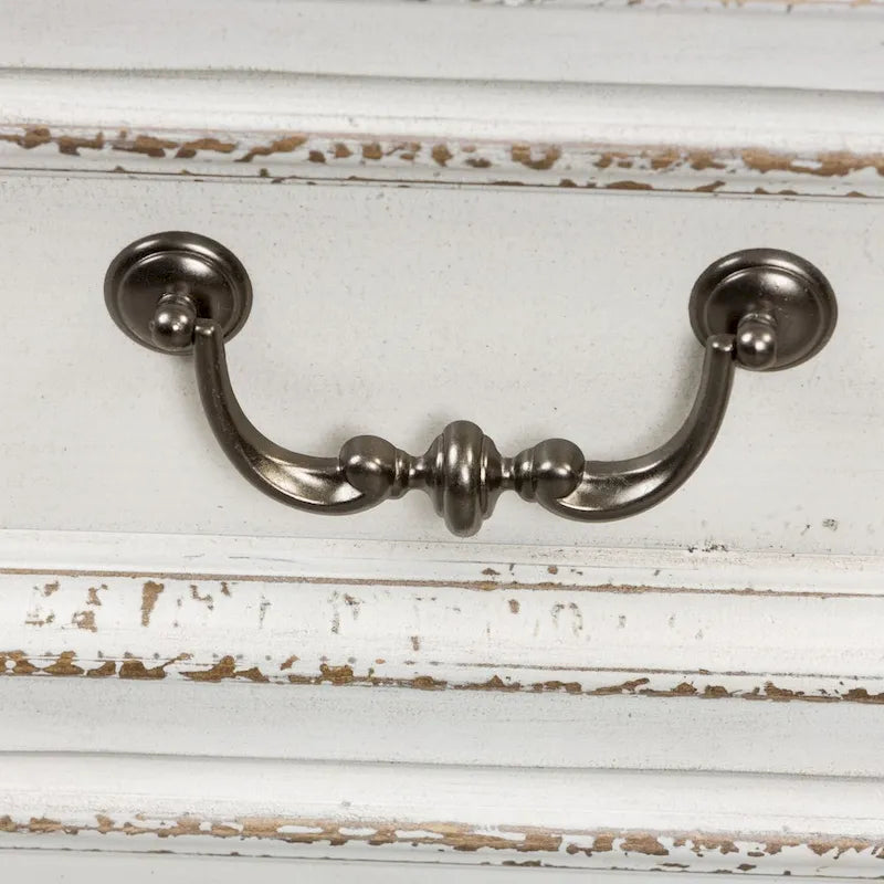 Bureau de direction antique blanc vieilli avec tiroirs et tablette coulissante pour clavier