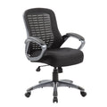 Fauteuil de bureau noir en maille côtelée à dossier haut avec support lombaire et accoudoirs en boucle