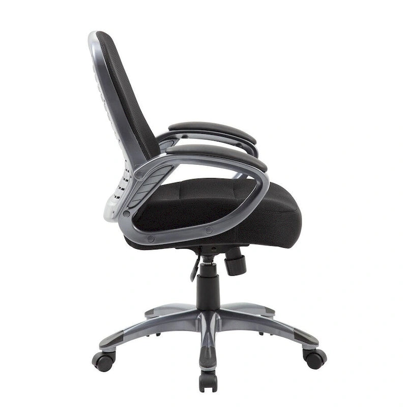 Fauteuil de bureau noir en maille côtelée à dossier haut avec support lombaire et accoudoirs en boucle