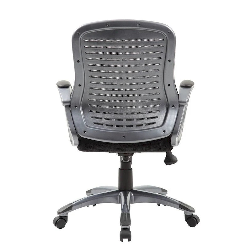 Fauteuil de bureau noir en maille côtelée à dossier haut avec support lombaire et accoudoirs en boucle