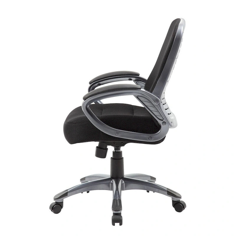 Fauteuil de bureau noir en maille côtelée à dossier haut avec support lombaire et accoudoirs en boucle