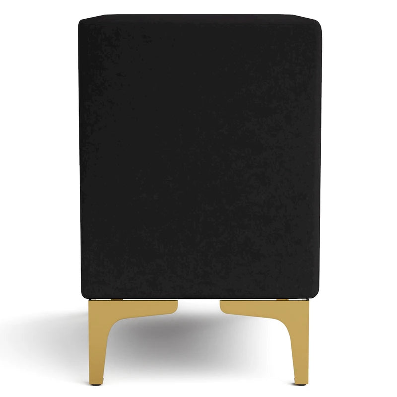 Table de chevet en flanelle 2 tiroirs style Glam Art Déco avec pieds finition dorée