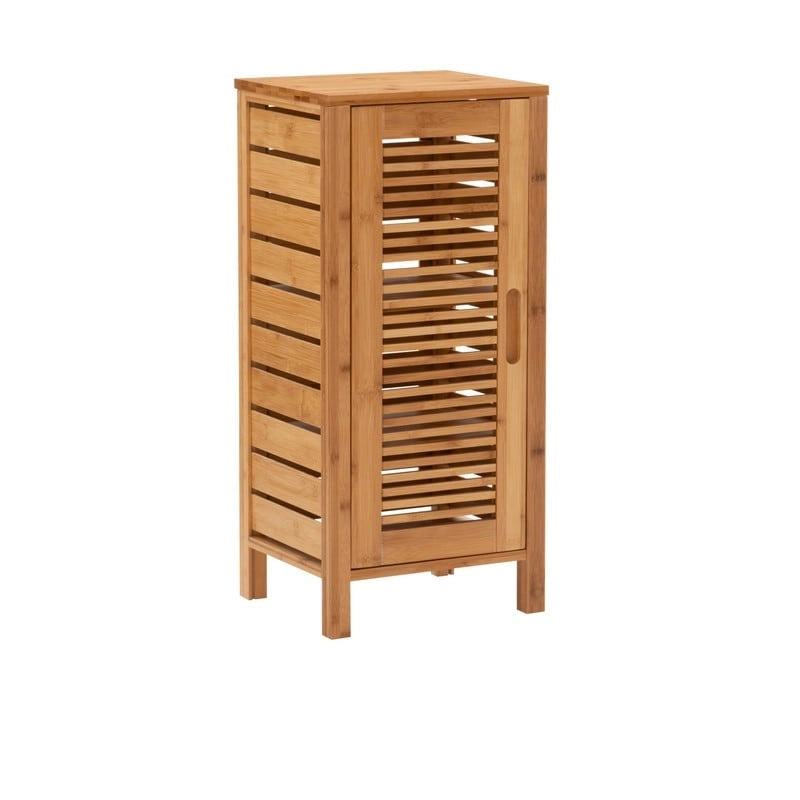 Meuble de rangement de salle de bain à poser en bambou massif naturel avec une porte