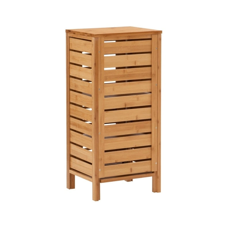Meuble de rangement de salle de bain à poser en bambou massif naturel avec une porte