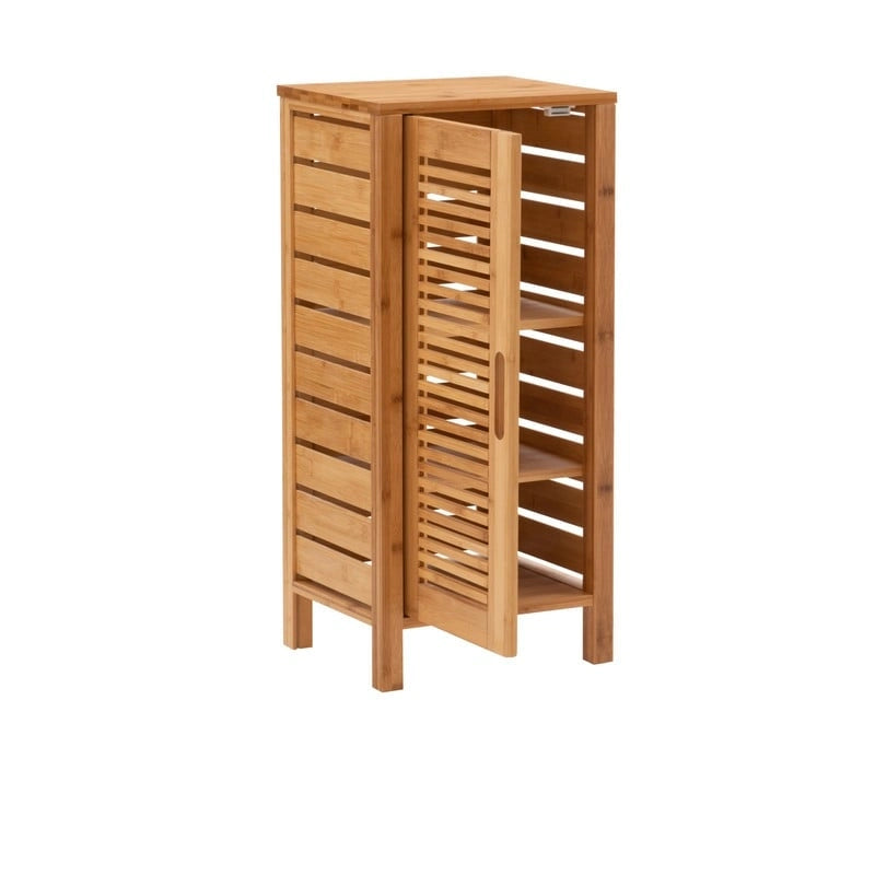 Meuble de rangement de salle de bain à poser en bambou massif naturel avec une porte