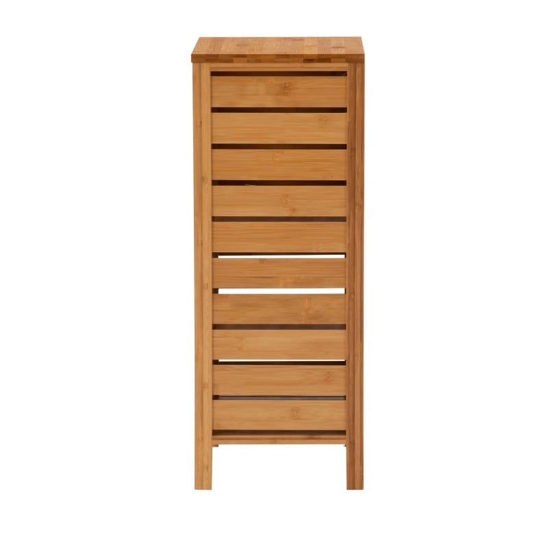 Meuble de rangement de salle de bain à poser en bambou massif naturel avec une porte