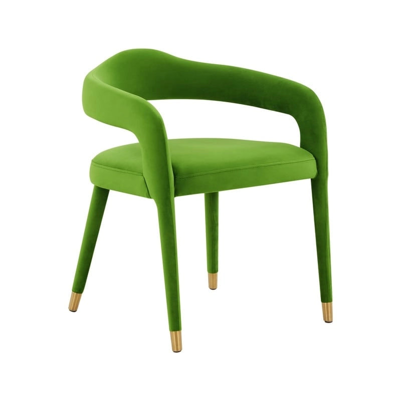 Chaise de salle à manger en velours avec dossier incurvé ouvert et pieds à embouts dorés