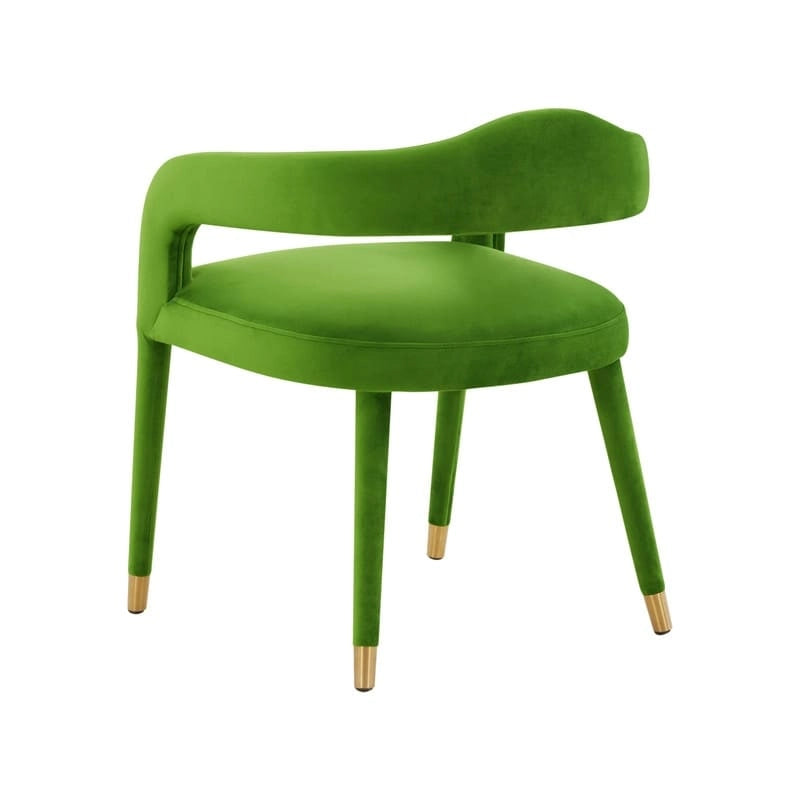 Chaise de salle à manger en velours avec dossier incurvé ouvert et pieds à embouts dorés