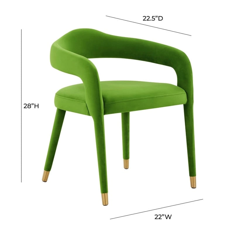 Chaise de salle à manger en velours avec dossier incurvé ouvert et pieds à embouts dorés