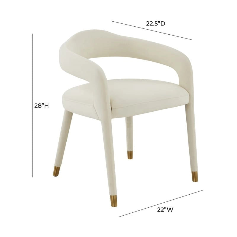 Chaise de salle à manger en velours avec dossier incurvé ouvert et pieds à embouts dorés