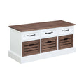 Banc de rangement avec 3 tiroirs et 3 paniers en bois, blanc et marron