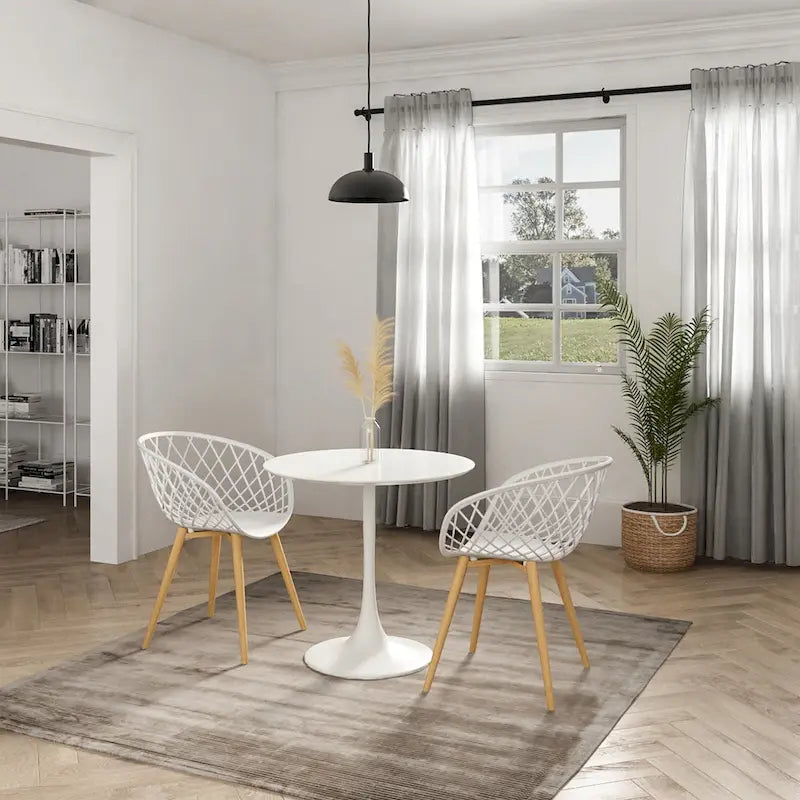 Table à manger ronde de style Mid-Century Modern avec pied tulipe blanc