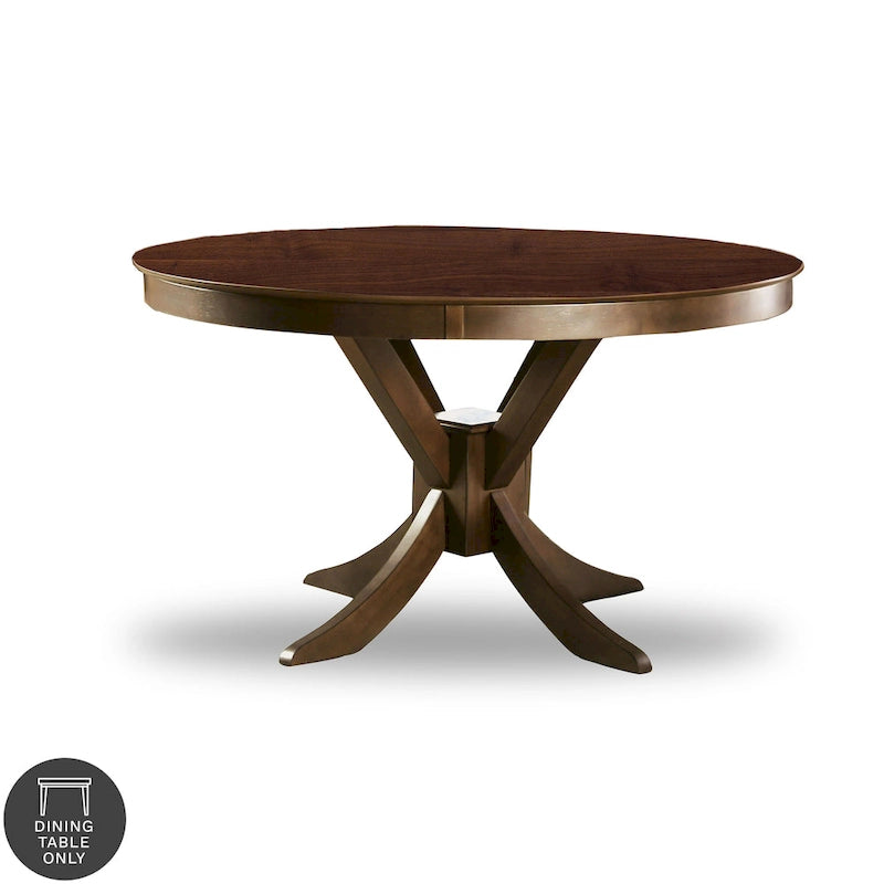 Table à manger ronde sur pied en noyer massif, style moderne du milieu du siècle