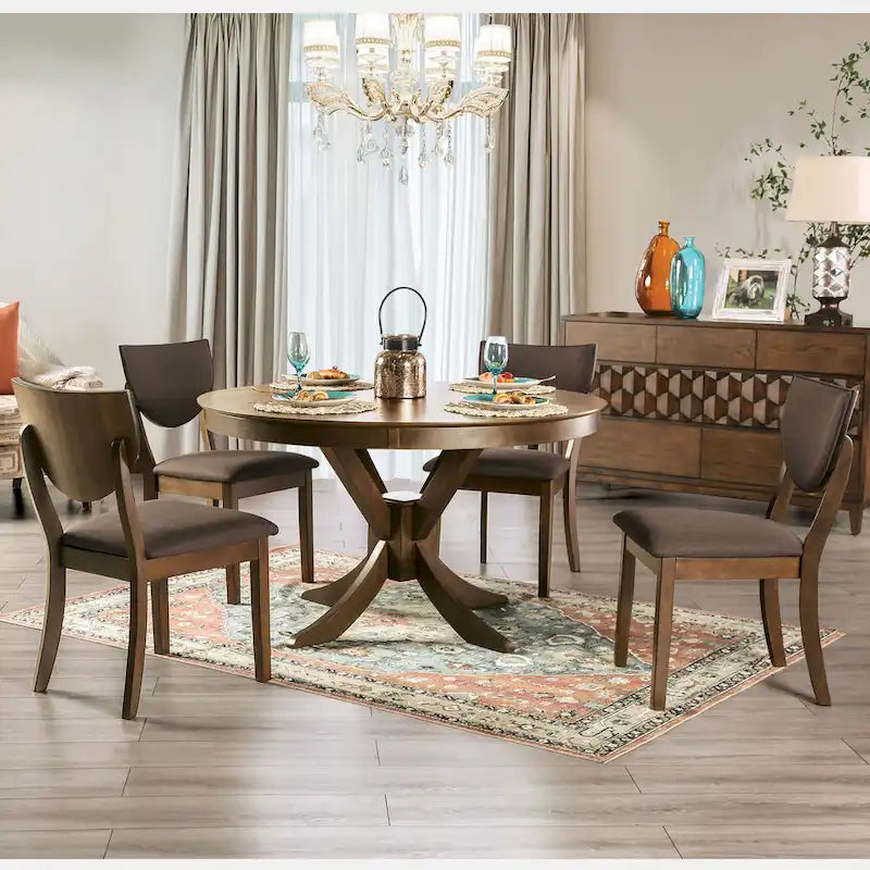 Table à manger ronde sur pied en noyer massif, style moderne du milieu du siècle