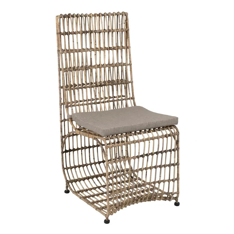 Chaise de salle à manger en rotin et fer forgé à dossier à lattes, avec coussin taupe naturel