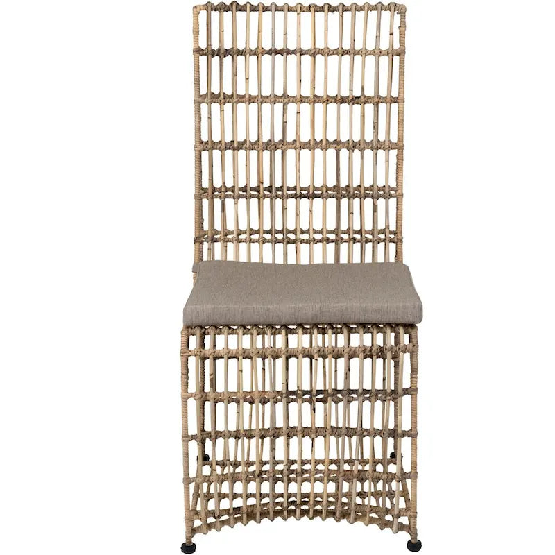 Chaise de salle à manger en rotin et fer forgé à dossier à lattes, avec coussin taupe naturel