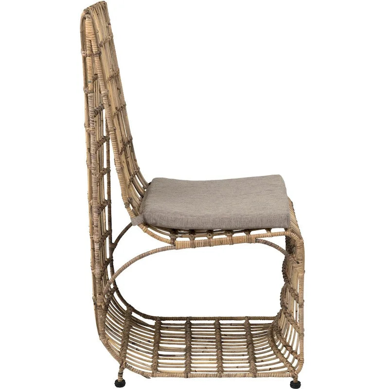Chaise de salle à manger en rotin et fer forgé à dossier à lattes, avec coussin taupe naturel
