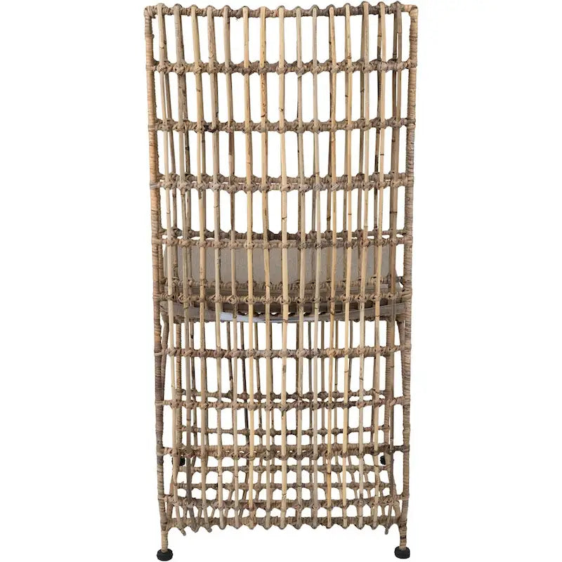 Chaise de salle à manger en rotin et fer forgé à dossier à lattes, avec coussin taupe naturel