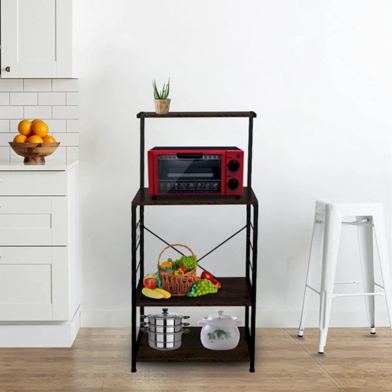 Étagère de cuisine à 4 niveaux de style vintage marron et noir