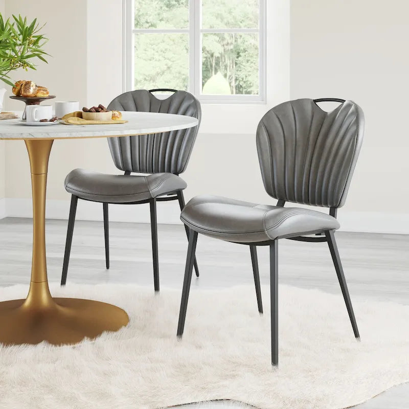 Chaise de salle à manger moderne en similicuir, marron vintage, pieds en métal noir