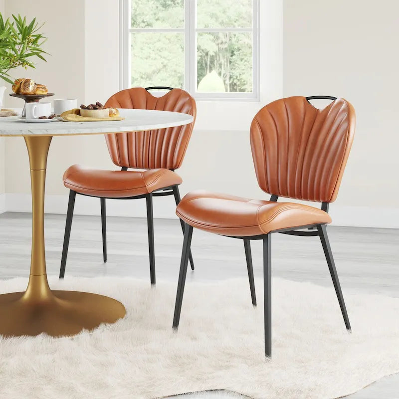 Chaise de salle à manger moderne en similicuir, marron vintage, pieds en métal noir