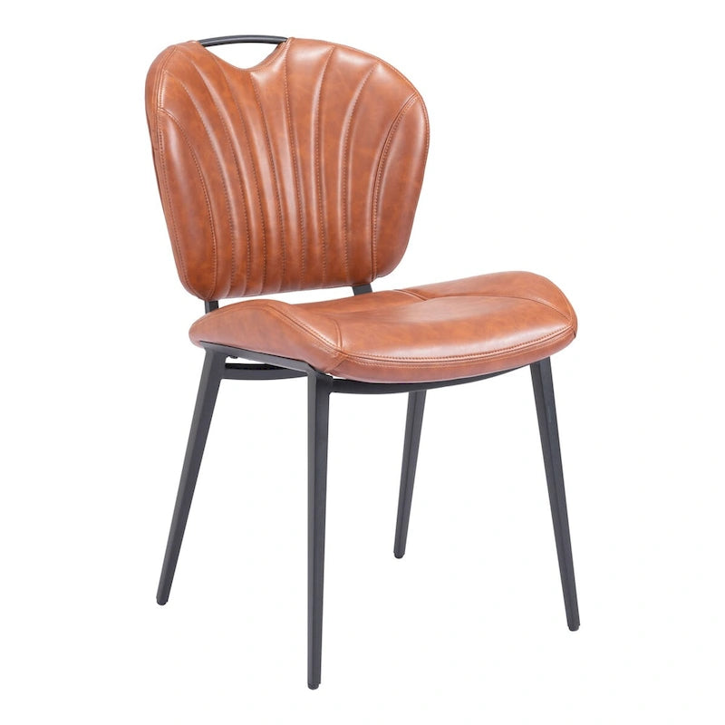 Chaise de salle à manger moderne en similicuir, marron vintage, pieds en métal noir