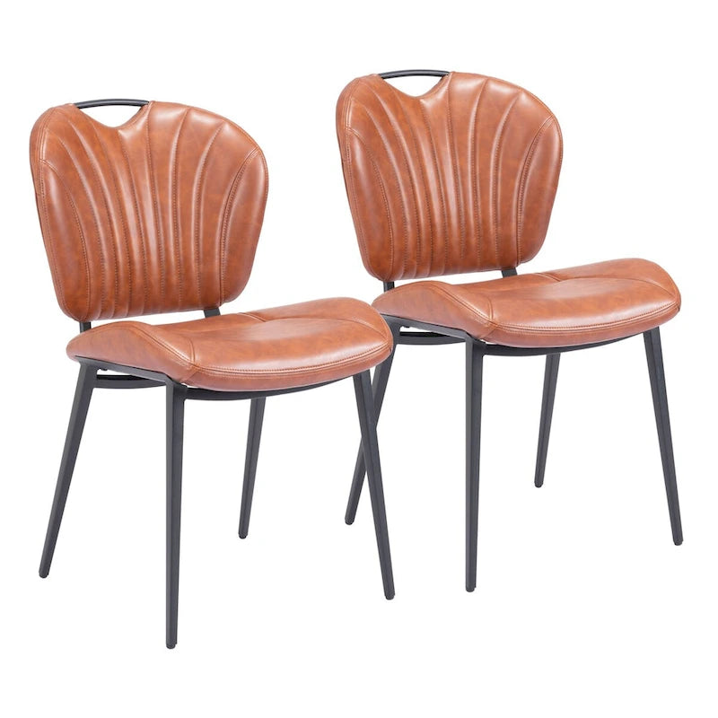 Chaise de salle à manger moderne en similicuir, marron vintage, pieds en métal noir