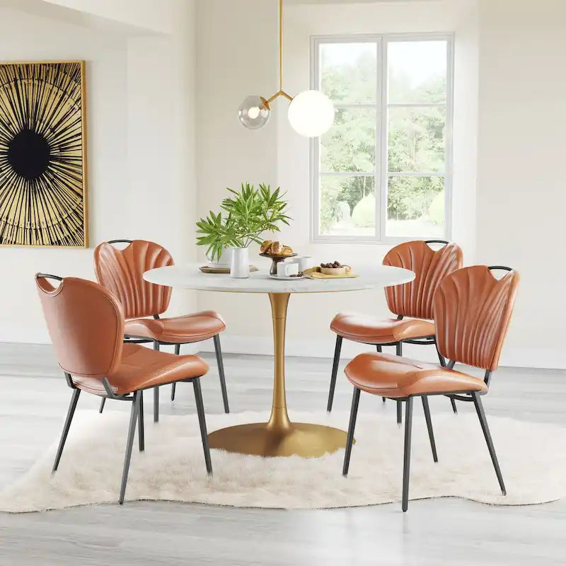 Chaise de salle à manger moderne en similicuir, marron vintage, pieds en métal noir
