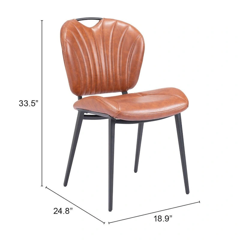 Chaise de salle à manger moderne en similicuir, marron vintage, pieds en métal noir