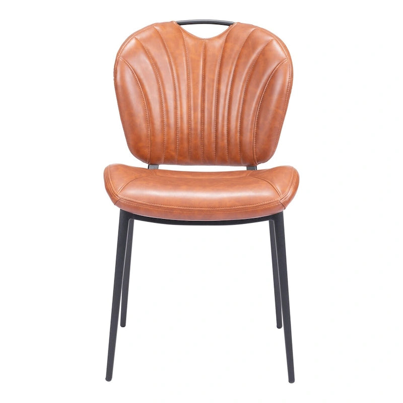 Chaise de salle à manger moderne en similicuir, marron vintage, pieds en métal noir