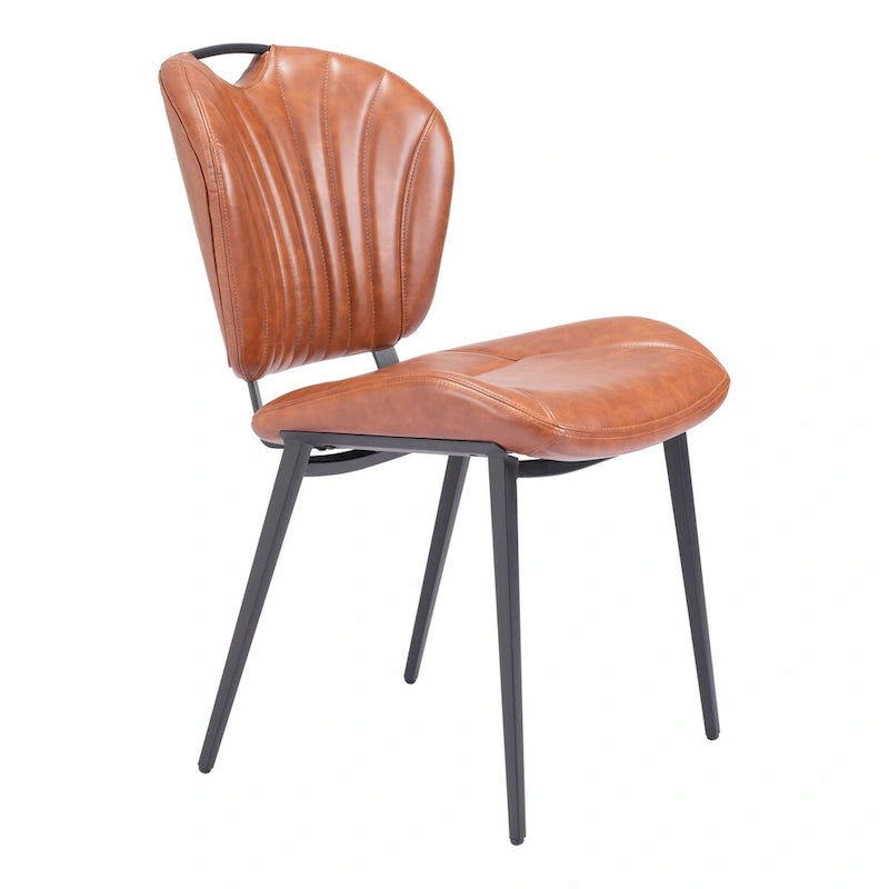 Chaise de salle à manger moderne en similicuir, marron vintage, pieds en métal noir