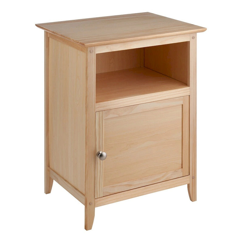 Table d'appoint ou de chevet en bois naturel noir avec porte de rangement