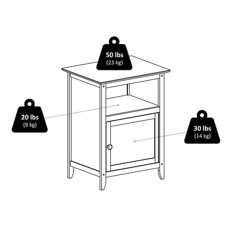 Table d'appoint ou de chevet en bois naturel noir avec porte de rangement
