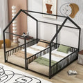 Lit plateforme en forme de maison en métal avec barrières de sécurité Noir et or