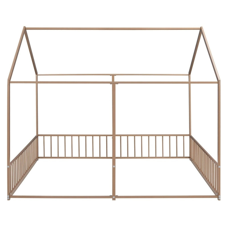 Lit plateforme en forme de maison en métal avec barrières de sécurité Noir et or
