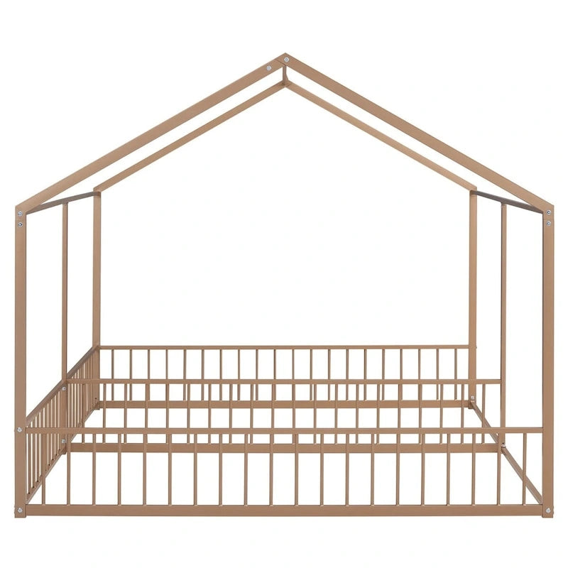 Lit plateforme en forme de maison en métal avec barrières de sécurité Noir et or