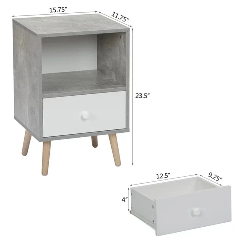 Table de chevet compacte en bois avec tiroir et étagère ouverte, finition naturelle