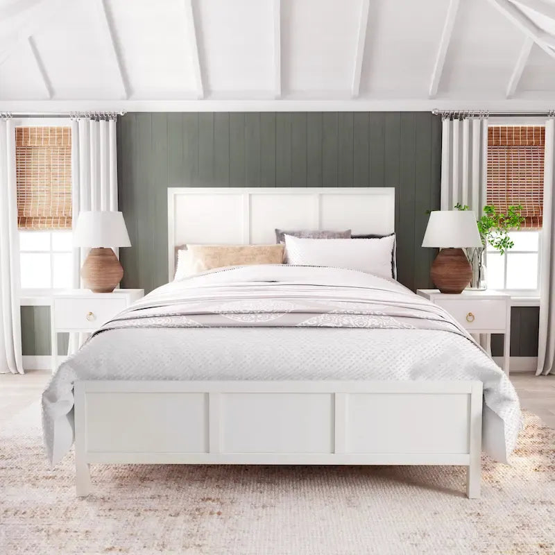 Lit à panneaux de style Shaker en pin naturel avec tête de lit en bois massif Trois coloris au choix