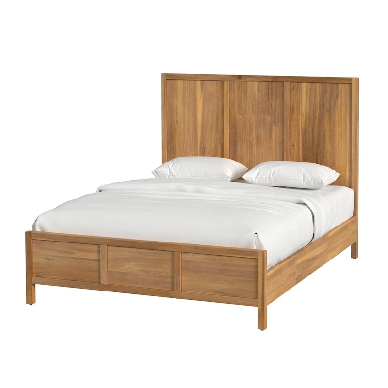 Lit à panneaux de style Shaker en pin naturel avec tête de lit en bois massif Trois coloris au choix