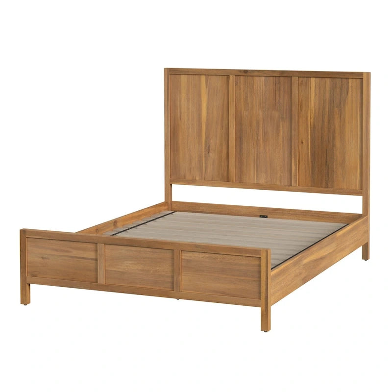 Lit à panneaux de style Shaker en pin naturel avec tête de lit en bois massif Trois coloris au choix