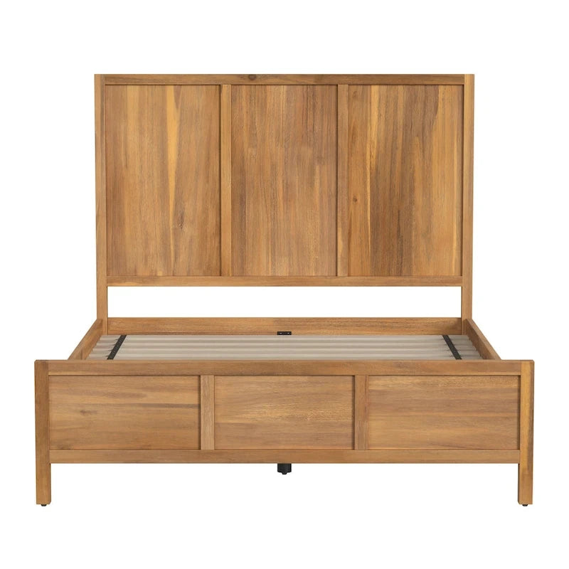 Lit à panneaux de style Shaker en pin naturel avec tête de lit en bois massif Trois coloris au choix