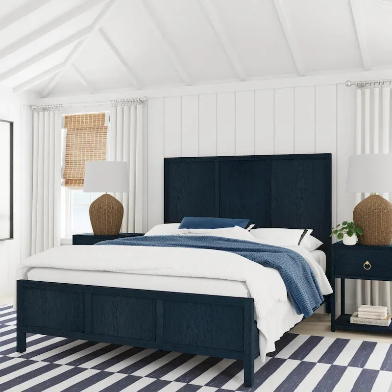 Lit à panneaux de style Shaker en pin naturel avec tête de lit en bois massif Trois coloris au choix