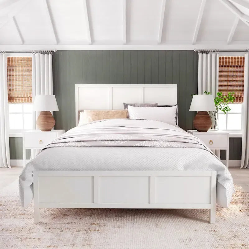 Lit à panneaux de style Shaker en pin naturel avec tête de lit en bois massif Trois coloris au choix